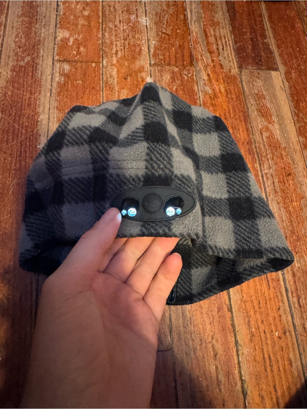 Women’s Gray Plaid LED Beanie Hat